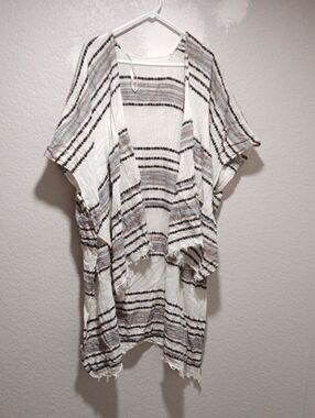 Striped Open-Front Lightweight Kimono Cardigan